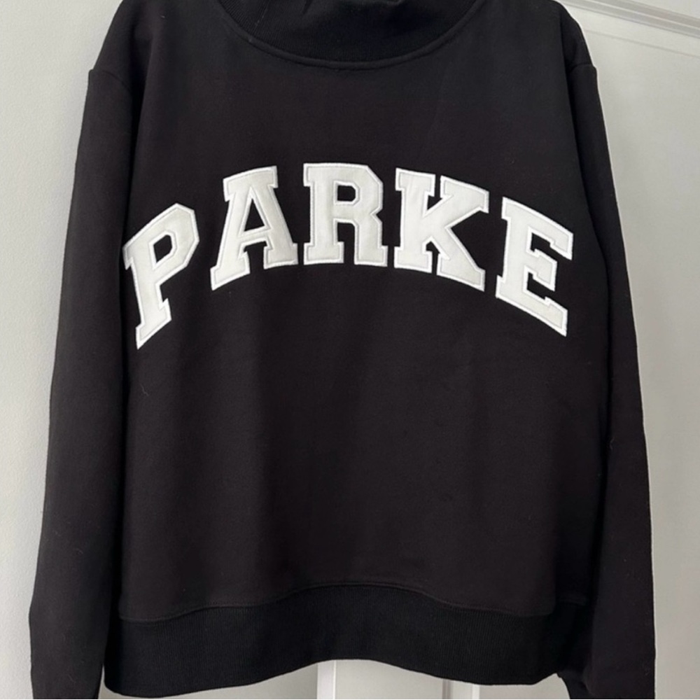 PARKE Black Sweatshirt with White Lettering Mockneck